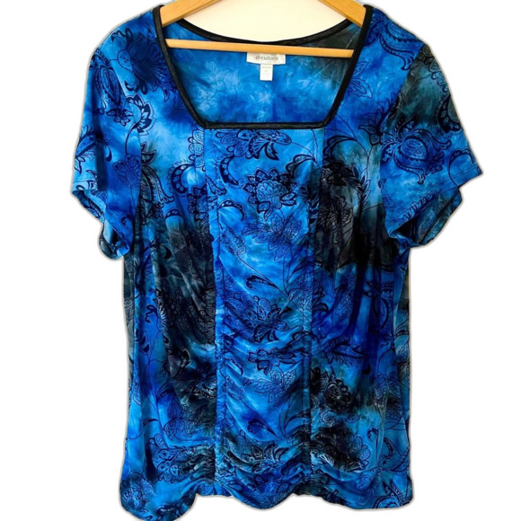 Vintage Y2K Square Neck Mesh Top Burnout Velvet 1X Whimsygoth Fairy Grunge 90s - Picture 2 of 7